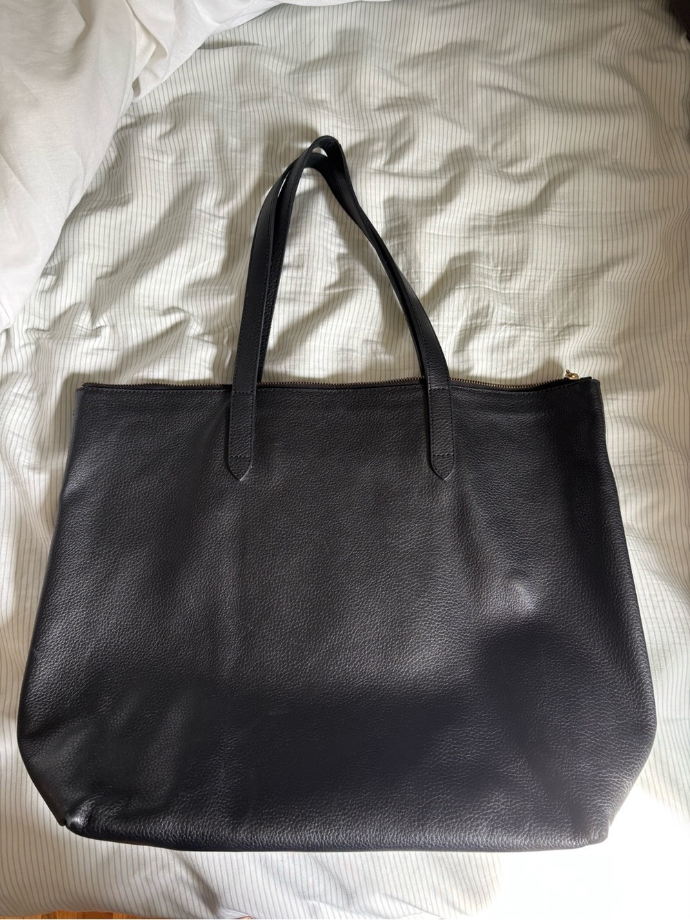Cuyana black leather zip top tote